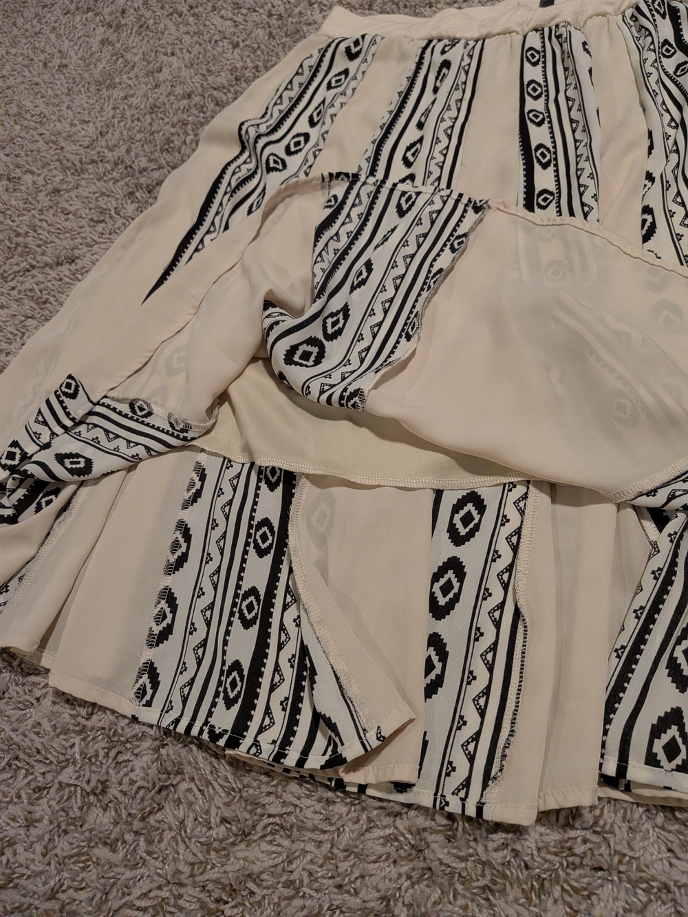 Lapis Cream Circle Skirt with Black Aztec Stripes
